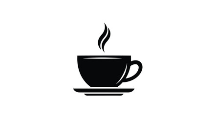 Obraz premium Simple black and white illustration of a steaming cup of coffee on a saucer