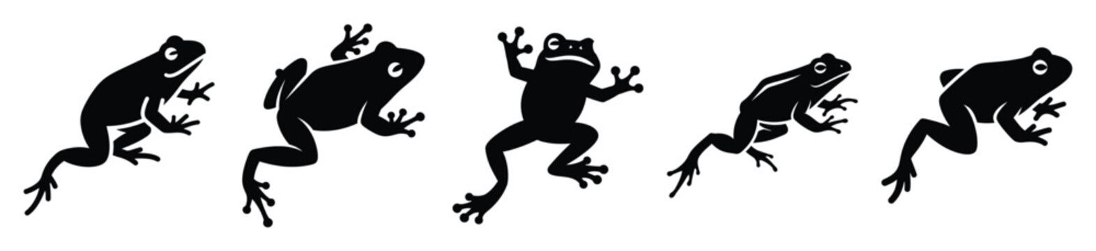 Silhouette of silly hopping frog vector icon set. Funny silhouette design vector stock illustration