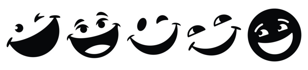 Obraz premium Silhouette of silly tilted smile vector icon set. Funny silhouette design vector stock illustration