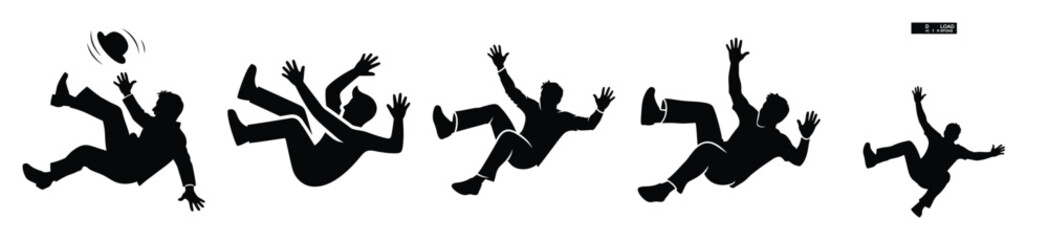 Silhouette of slapstick falling man vector icon set. Funny silhouette design vector stock illustration