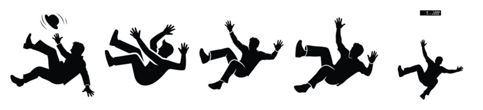 Silhouette of slapstick falling man vector icon set. Funny silhouette design vector stock illustration