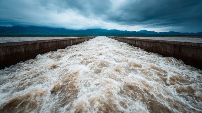 Powerful Water Release from Flood Control Dam