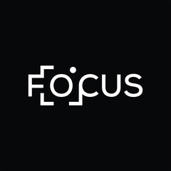 focus logo design, typography text focus graphic logo icon, camera lens symbol icon template