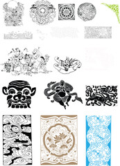 Asian inspired and patterns black white blue