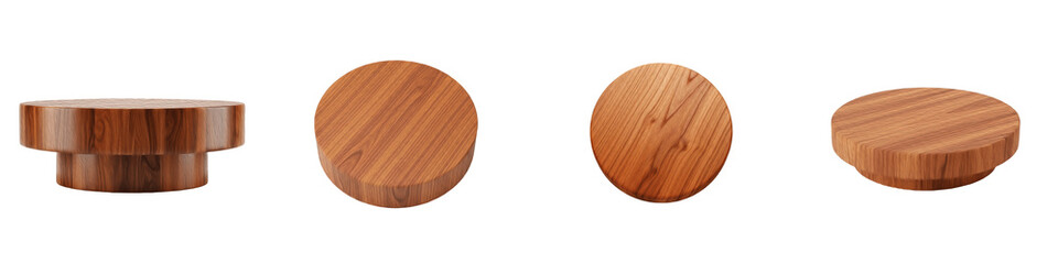 Realistic Wooden Bottle Cap Set Isolated on White Background Natural Bamboo Wood Lid Collection for Product Packaging Design PNG Transparent