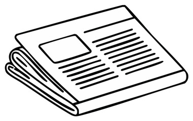Folded Newspaper Icon: Black and White Illustration of News Publication Ready for Reading