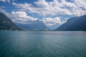 Lake Lucerne, Switzerland, showing water, mountains, and blue sky