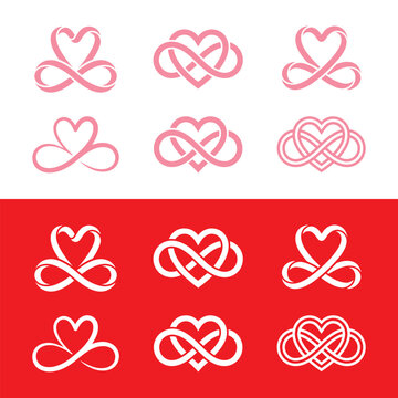 Valentine day infinity heart logo icons set