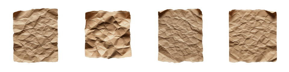 Realistic Brown Crumpled Paper Sheets Set Isolated on White Background Old Aged Wrinkled Parchment...