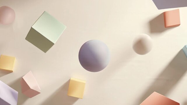 Geometric Shapes in Pastel Colors on White Background