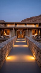 Obraz premium Modern building exterior pathway illuminated architecture