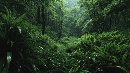 Obraz premium Lush Green Tropical Rainforest Scenery