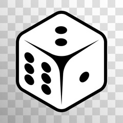 Dice icon. Black and white color. Casino, poker, gambling, board games concept. Playing dice sign, symbol. Flat design. Vector illustration. isolated on a png transparent background.