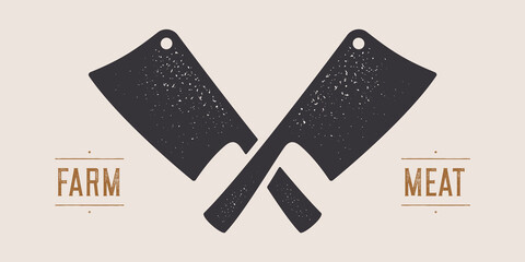 Butcher Knife. Butchery symbol, icon logo, sign signage. Silhouette two butcher knives. Cleaver Knife. Template sign knife, shop market, butchery design, tag label, banner sticker. Vector Illustration