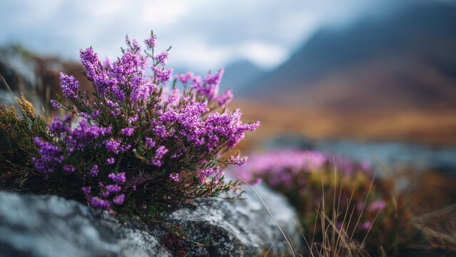 Purple Heather Blooms in Scottish Highlands