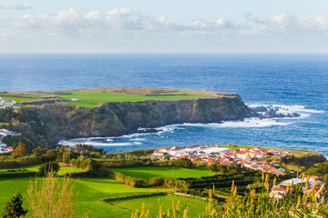 Scenic View of Porto Formoso Coastal Village in Sao Miguel Island, Azores