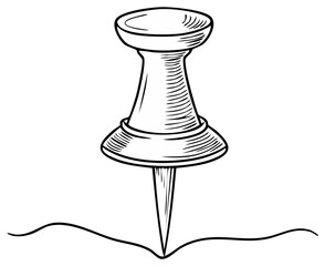 Drawing of a single drawing pin piercing a curved line