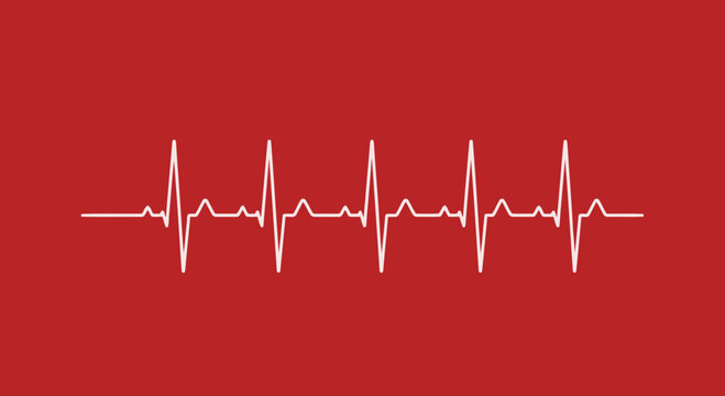 Heartbeat rhythm on red background medical pulse line cardiogram pattern vector