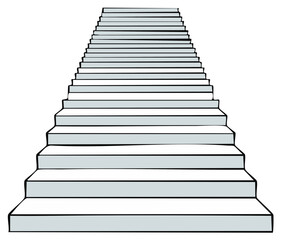 Ascending staircase perspective drawing with many steps leading upwards