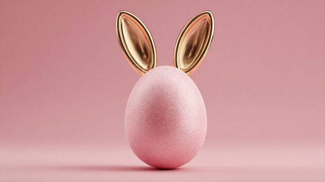 Easter pink egg with gold bunny ears on pink	
