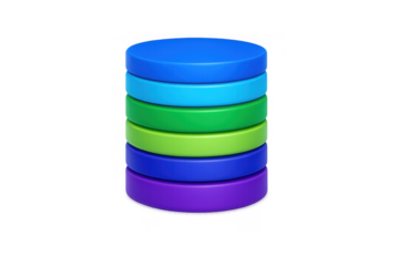 3d data stack icon representing server storage, database management, and cloud computing with multicolored cylinders