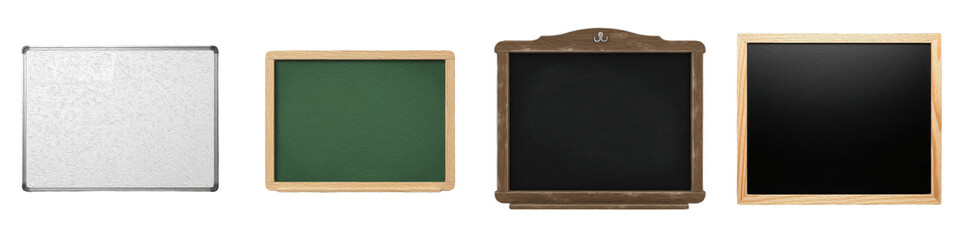 Isolated Chalkboard and Whiteboard PNG Set, Blank Green Blackboard and Black Notice Board Templates with Wooden Frames, Realistic Office and School Stationery Bundle © Usman