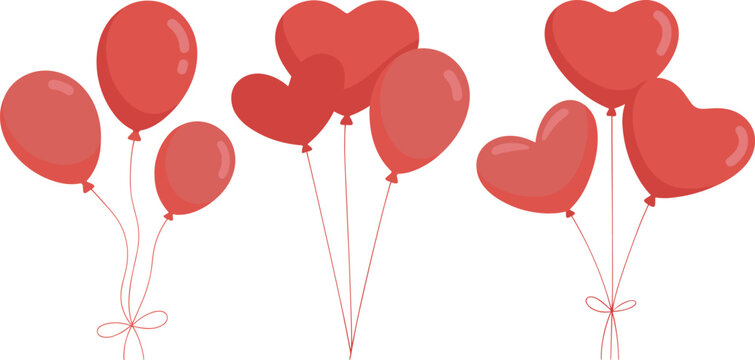 Red Heart and Round Balloons with Ribbons red balloons