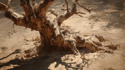 Obraz premium Arid Tree in Desert Landscape Oil Painting