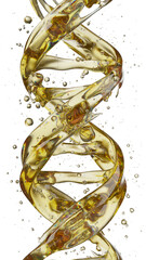 Golden Liquid Double Helix With Bubbles: Abstract DNA Structure For Science And Tech Use