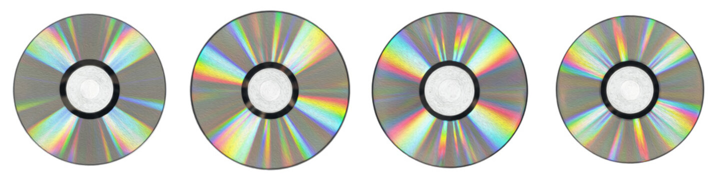 Isolated CD DVD Disc PNG Set, Realistic Blank Compact Disk Media Template, Iridescent Rainbow Spectrum Reflection, 3D Digital Storage Data Plastic Design Bundle