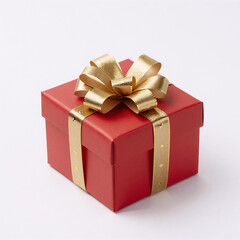 Obraz premium Red gift box with golden ribbon and bow on a white background for a special occasion