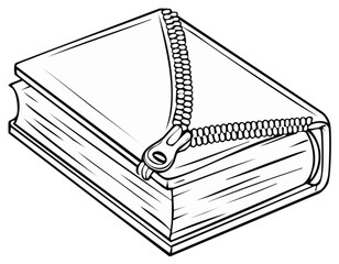 Obraz premium Monochrome line art of a book being unzipped a concept for new stories knowledge and imagination