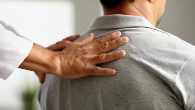 Hands of a therapist gently manipulate the spine of a standing patient demonstrating expert chiropractic alignment for improved posture.