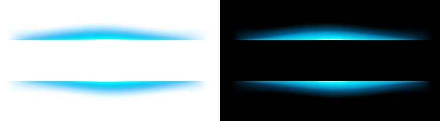 PNG image of neon blue glowing light line shapes create futuristic header and footer borders on transparent background © rehena