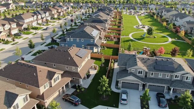 Aerial view of a modern suburban neighborhood