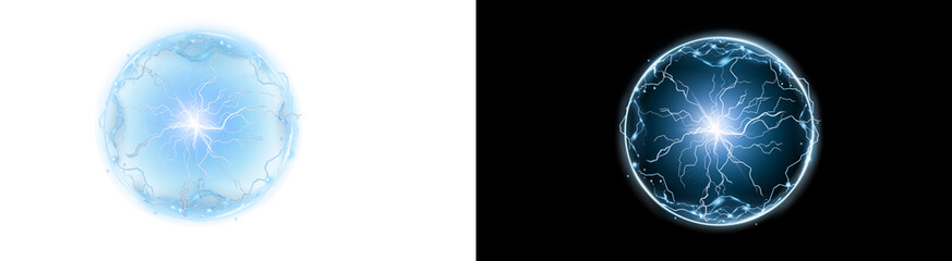 PNG image of luminous blue electric energy orbs showcasing intense lightning discharges and glowing plasma effects on transparent background © rehena