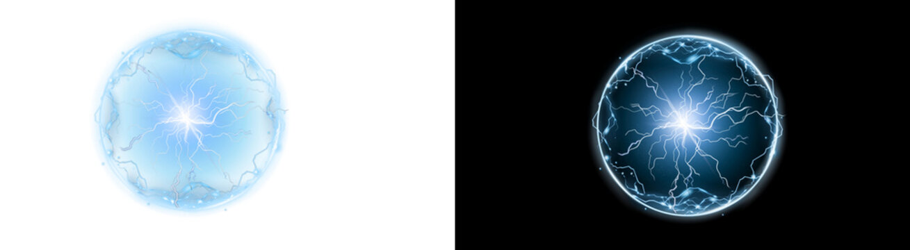 PNG image of&nbsp;luminous blue electric energy orbs showcasing intense lightning discharges and glowing plasma effects on transparent background