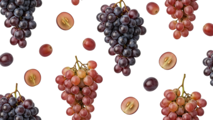 Bunch of red and purple grapes with sliced grapes isolated on a transparent background red grapes fruit