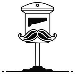 Whimsical Postbox with Moustache Emblem Simple Line Art Illustration