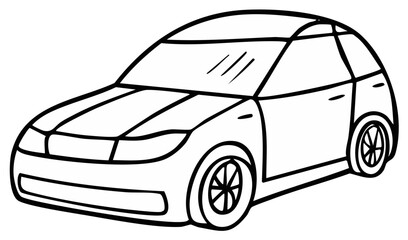 Black and white cartoon of a modern vehicle, transportation illustration.