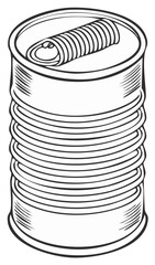 Simple Line Art Drawing of a Closed Food Can with Ribbed Texture and Pull Tab ready to open