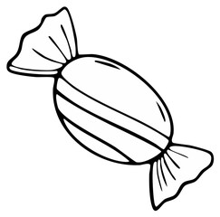 Hand drawn outline of a wrapped striped hard candy with twisted ends and a playful whimsical feel