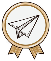 Illustration of a Paper Airplane on a Circular Badge with Ribbons for Email Communication