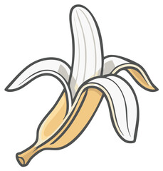 Cartoon illustration of a peeled banana, healthy fruit concept