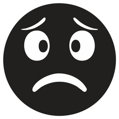 Black and white vector illustration of a sad emoji face.