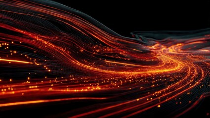 Abstract Red and Black Flowing Lines