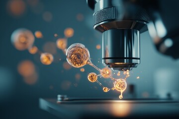 Microscopic molecular structure with glowing particles.