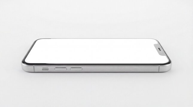 Smartphone mockup isolated on white background, mobile phone blank screen. Cellphone, digital device, technology, modern gadget, empty display, 3d render, side view, realistic template.