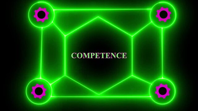 competence with business icons, highlighting skill development and career growth in a modern work environment.