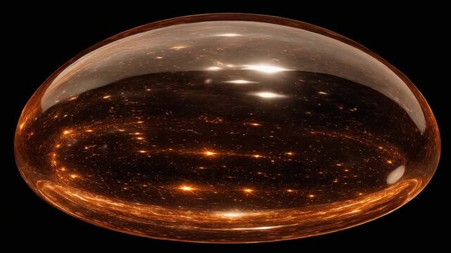 A spherical shape with an illuminated interior, reminiscent of city lights, set against a dark background